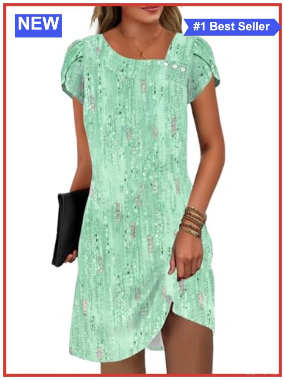Womens Sundress Petal Short Sleeve Square Neck A-Line Beach Dress